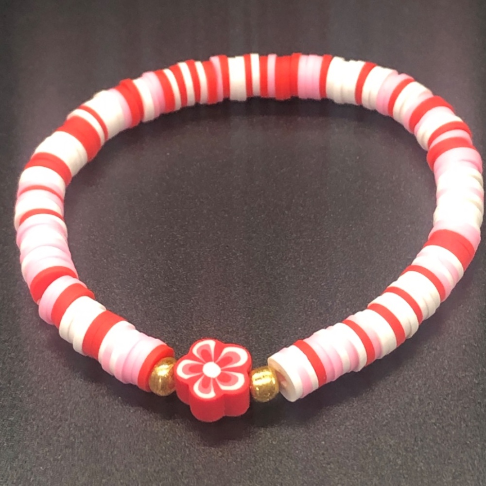 Hawaiian Flower Candy Cane Clay Bead Stretchable Stackable Bracelets